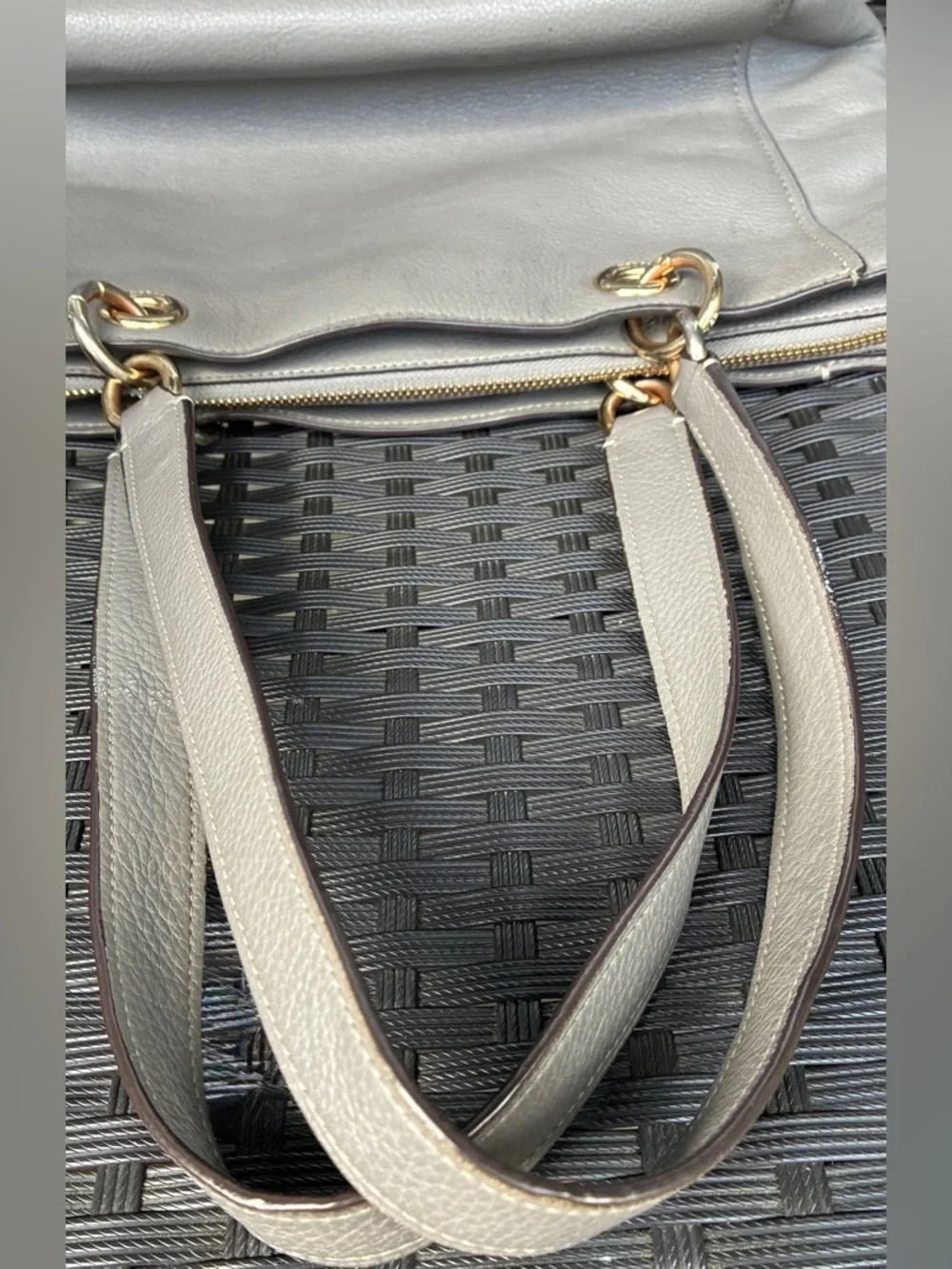 COACH Pebbled Leather Tote in Light Gray with Gold Hardware